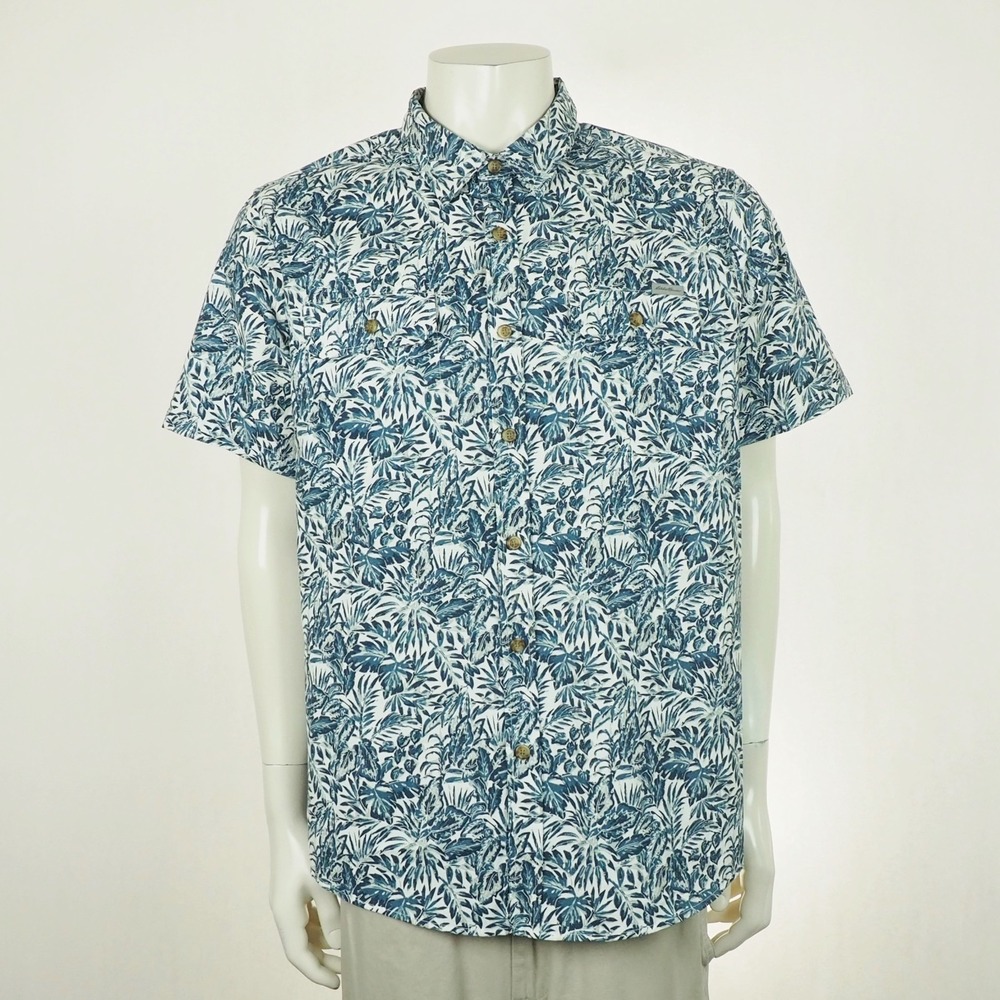 Eddie Bauer Guide Button Down Shirt Mens Sz XL White Blue Floral Outdoor Hiking